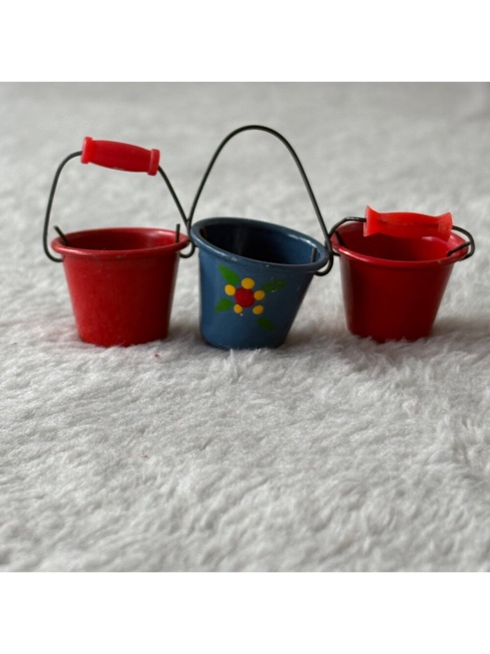 Dollhouse Miniatures Bucket Lot Cleaning Pail Daisy Metal Kitchen Home Decor